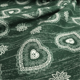 Tessuto Arredo Gobelin H 280 cm - CUORI TIROLESI E STELLE ALPINE/VERDE FIAMMATO