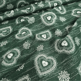 Tessuto Arredo Gobelin H 280 cm - CUORI TIROLESI E STELLE ALPINE/VERDE FIAMMATO