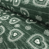 Tessuto Arredo Gobelin H 280 cm - CUORI TIROLESI E STELLE ALPINE/VERDE FIAMMATO