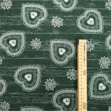 Tessuto Arredo Gobelin H 280 cm - CUORI TIROLESI E STELLE ALPINE/VERDE FIAMMATO