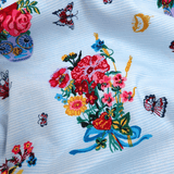 Cotone Americano H 110 cm - BOUQUET E FARFALLE/RIGHETTE AZZURRE