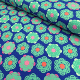 Cotone Americano H 110 cm - FIORI ACQUAMARINA/BLU