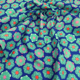 Cotone Americano H 110 cm - FIORI ACQUAMARINA/BLU