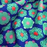 Cotone Americano H 110 cm - FIORI ACQUAMARINA/BLU