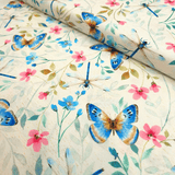 Cotone Americano H 110 cm - FIORI E FARFALLE/BIANCO