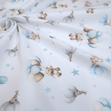 Piquet millerighe con stampa digitale H 150 cm - ORSETTI TRA STELLE E PALLONCINI/AZZURRO