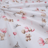 Piquet millerighe con stampa digitale H 150 cm - ORSETTI TRA STELLE E PALLONCINI/ROSA