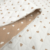 Trapuntato in tela di cotone double face H 140 cm - CUORI BEIGE E BIANCHI