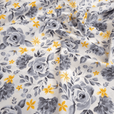 Cotone Americano H 110 cm - ROSE GRIGIE E FIORELLINI GIALLI