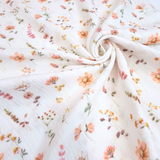 Mussola di Cotone Doppia Garza H 140 cm - FIORI COLORATI/LATTE