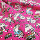 Jersey di Cotone Digital H 165 cm - UNICORNI MUSICISTI/FUXIA