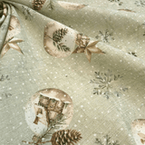 Tessuto Arredo Jacquard H 140 cm - PALLINE DI NATALE/VERDE con Lurex