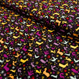 Cotone Americano H 110 cm - MINI ANIMALI COLORATI/NERO