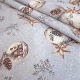 Tessuto Arredo Jacquard H 140 cm - PALLINE DI NATALE/AZZURRO con Lurex