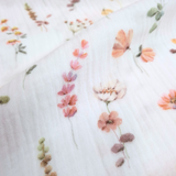 Mussola di Cotone Doppia Garza H 140 cm - FIORI COLORATI/LATTE