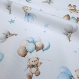 Piquet millerighe con stampa digitale H 150 cm - ORSETTI TRA STELLE E PALLONCINI/AZZURRO