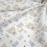 Piquet millerighe con stampa digitale H 150 cm - TEDDY BEAR/AZZURRO