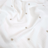 Mussola di Cotone Doppia Garza H 140 cm - FIORELLINI TORTORA/LATTE