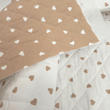 Trapuntato in tela di cotone double face H 140 cm - CUORI BEIGE E BIANCHI