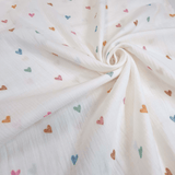 Mussola di Cotone Doppia Garza H 140 cm - CUORICINI COLORATI/LATTE