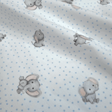 Piquet millerighe con stampa digitale H 150 cm - ELEFANTINI/POIS AZZURRI