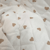 Trapuntato in tela di cotone double face H 140 cm - CUORI BEIGE E BIANCHI