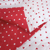 Trapuntato in tela di cotone double face H 140 cm - CUORI ROSSI E BIANCHI