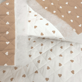 Trapuntato in tela di cotone double face H 140 cm - CUORI BEIGE E BIANCHI