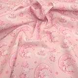 Piquet millerighe con stampa digitale H 150 cm - CONIGLIETTE IN CIELO/ROSA