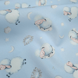 Piquet millerighe con stampa digitale H 150 cm - PECORELLE DOLCI SOGNI/AZZURRO
