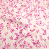 Cotone Americano H 110 cm - FIORI E FARFALLE FUCSIA/BIANCO