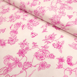 Cotone Americano H 110 cm - FIORI E FARFALLE FUCSIA/BIANCO