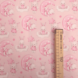 Piquet millerighe con stampa digitale H 150 cm - CONIGLIETTE IN CIELO/ROSA