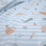 Piquet millerighe con stampa digitale H 150 cm - AVVENTURE MARINE/RIGHE AZZURRE