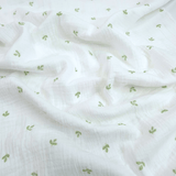 Mussola di Cotone Doppia Garza H 140 cm - FOGLIOLINE VERDI/LATTE