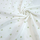 Mussola di Cotone Doppia Garza H 140 cm - FOGLIOLINE VERDI/LATTE