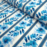 Cotone Americano H 110 cm - FASCE FLOREALI AZZURRO