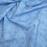 Cotone Americano H 110 cm - FIORELLINI E SPIRALI/AZZURRO