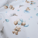 Piquet millerighe con stampa digitale H 150 cm - ORSETTI TRA STELLE E PALLONCINI/AZZURRO