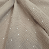 Mussola di Cotone Doppia Garza H 140 cm - POIS BIANCHI/FANGO