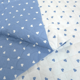 Trapuntato in tela di cotone double face H 140 cm - CUORI AZZURRI E BIANCHI