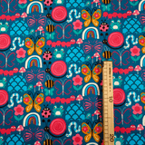 Cretonne Leggero H 160 cm - ANIMALETTI E ARCOBALENI/BLU