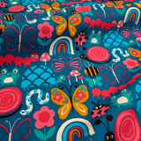 Cretonne Leggero H 160 cm - ANIMALETTI E ARCOBALENI/BLU