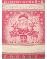 Asciugapiatti da ricamo in puro cotone - BABBO NATALE E RENNE ROSSO