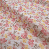 Mussola di Cotone Doppia Garza H 140 cm - FIORELLINI ROSA E GIALLI/LATTE