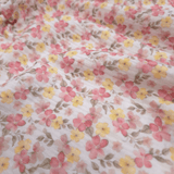 Mussola di Cotone Doppia Garza H 140 cm - FIORELLINI ROSA E GIALLI/LATTE