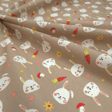 Tessuto Cotone H 140 cm - CONIGLIETTI E CAROTE/TORTORA