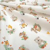 Tessuto Cotone H 140 cm - ANIMALETTI E NUMERI/AZZURO E TORTORA