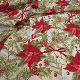 Tessuto Arredo Gobelin H 280 cm - STELLA DI NATALE CON FIOCCO ROSSO/LUREX ORO