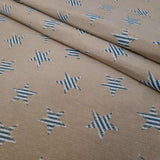 Jacquard-Möbelstoff H 140 cm – BLAU/HASELNUSSGESTREIFTE STERNE
